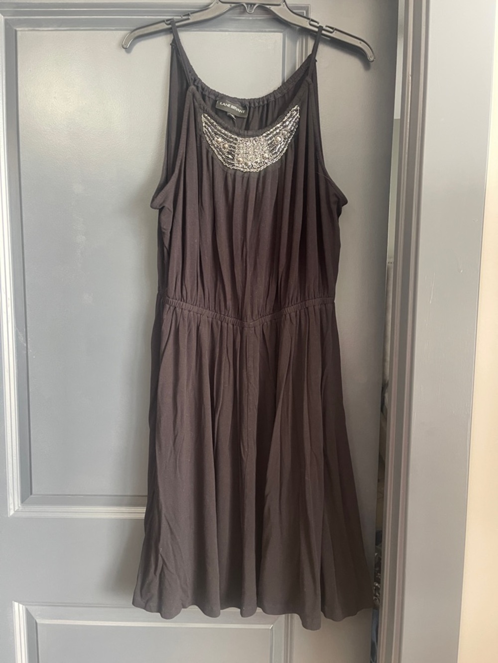 Lane Bryant Black Beaded-Neckline Sleeveless Mini Dress
